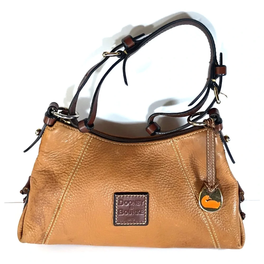 Dooney & Bourke Tan Pebbled Leather Hobo Bag Duck Charm Shoulder Purse
